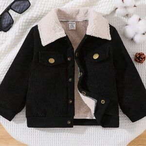 Kids Black Corduroy Jacket with Sherpa Lining